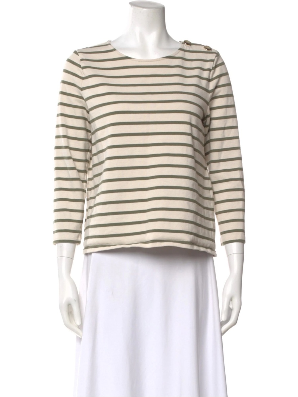 Sézane Striped Breton Boat Neck Button Shoulder Top M